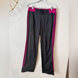 Y2K Adidas Charcoal Grey with Fuschia 3 Sripe Athletic Pants.